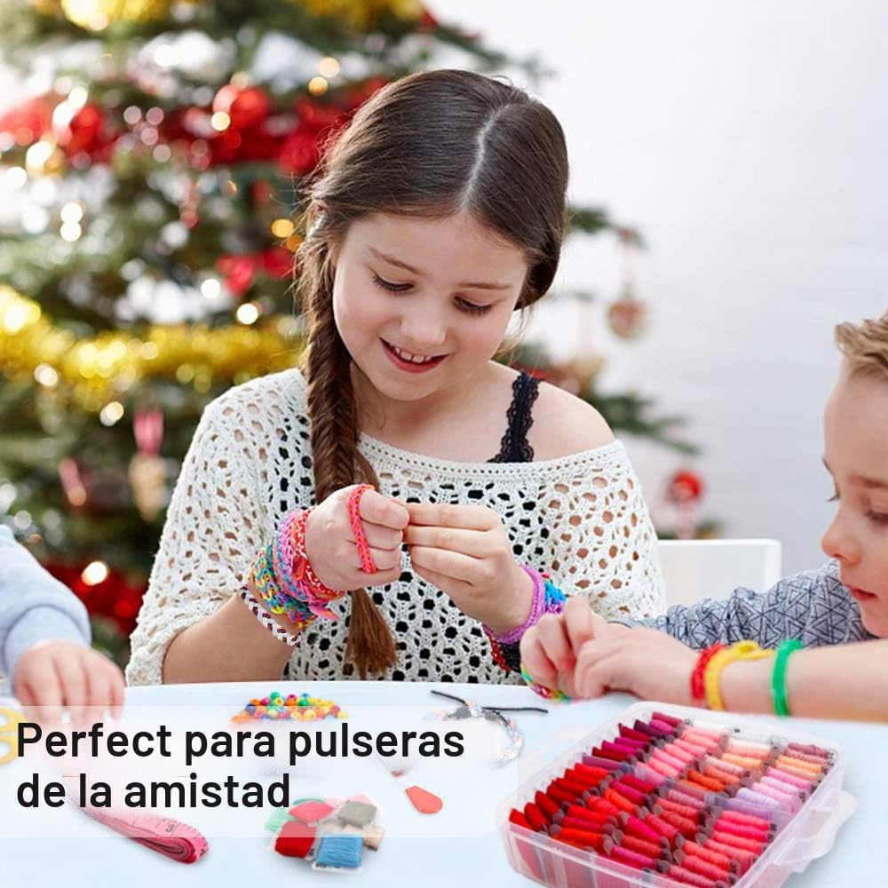 Inscraft - Kit de hilos de bordar, 403 artículos, 250 colores, hilo de punto de cruz y pulseras de la amistad con 153 herramientas de punto de cruz, caja transparente de 4 niveles para almacenamiento