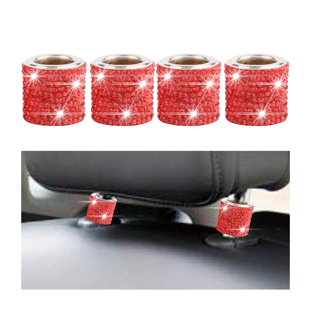 CGEAMDY Collare Per Poggiatestas Auto Universali, Bianco Poggiatesta Auto Collare, Cristallo Seggiolino Auto Poggiatesta Collare, Cristallo Bling Sedile Poggiatesta Decorazione Anello(Rosso