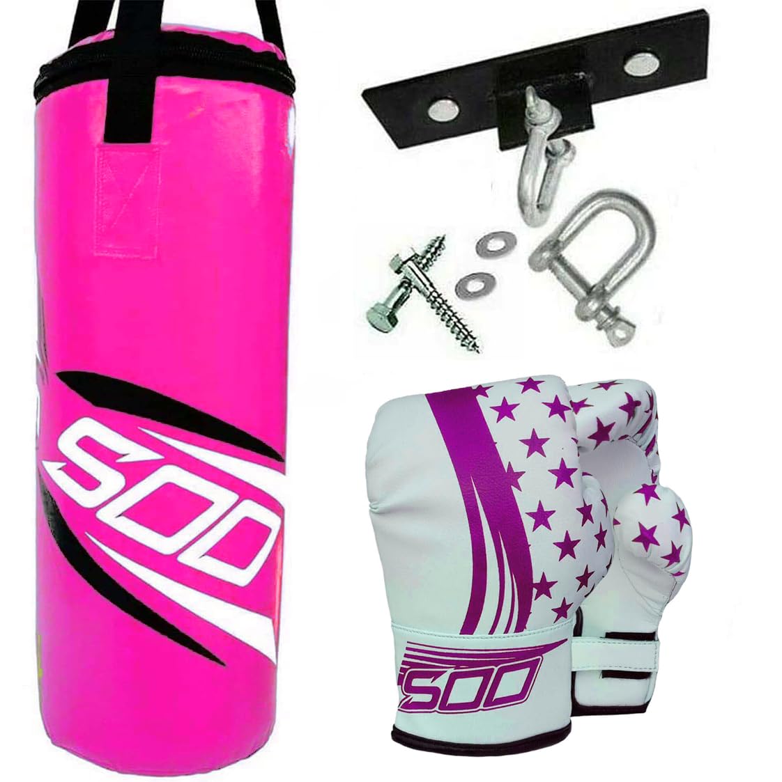 Kids Punching Bag Set, Unfilled Junior Kick Boxing Bag Kit with Gloves Pads & Hanging Ceiling Hook,Heavy Duty Punch Bag for Youth MMA, Martial Art Thai Training (Pink) โ image 1
