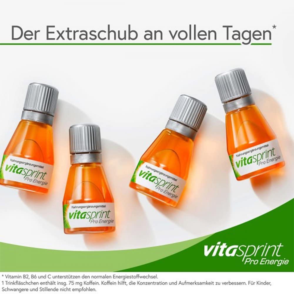 Vitasprint Pro Energie, Nahrungsergänzungsmittel, 24 St.Vitamin B6 & C | Nahrungsergänzungsmittel mit Vitamin, Ginsengwurzel-und Guaranasamen-Extrakt und Koffein für Erwachsene.