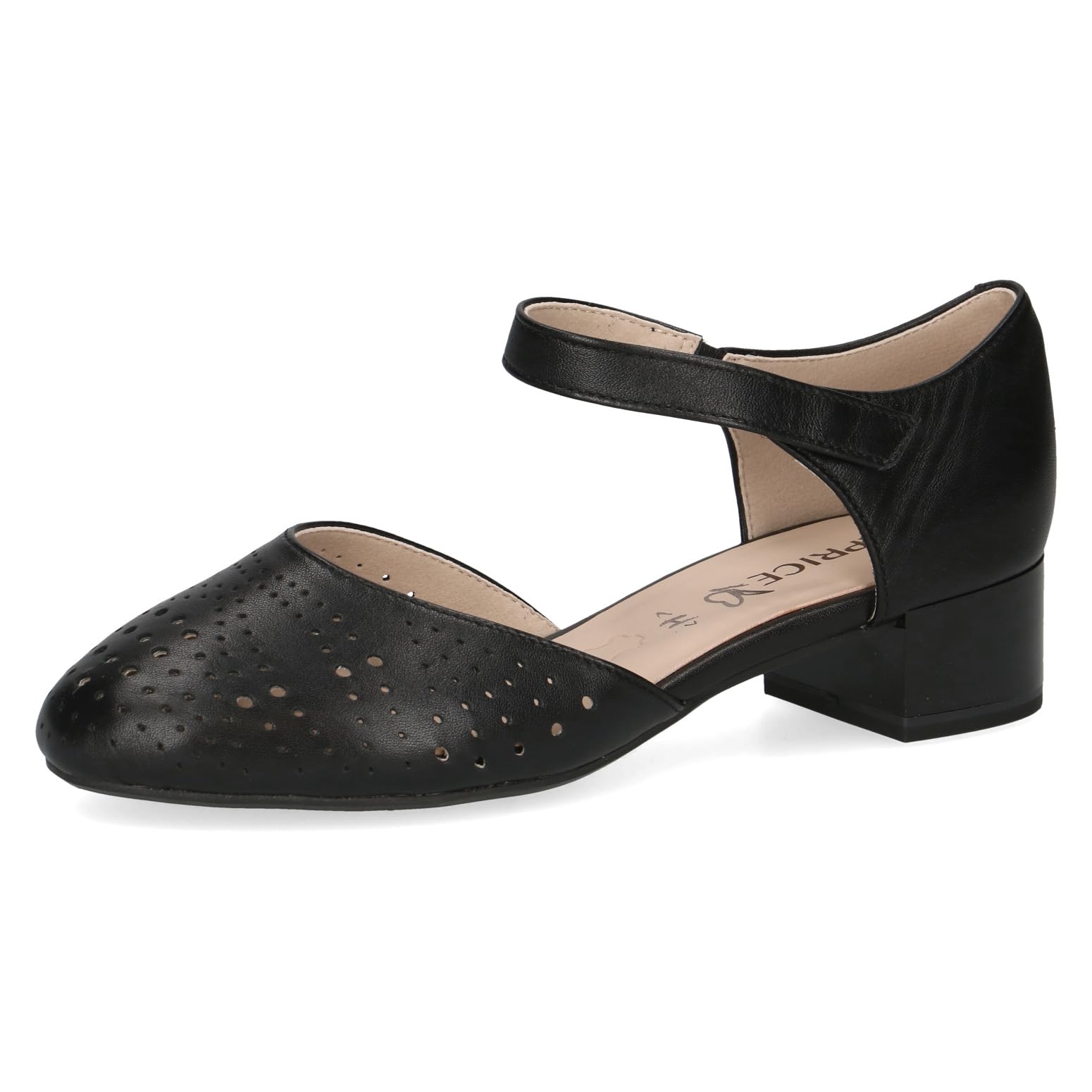 CAPRICE Comfort Women's Leather Pumps with Strap and Block Heel, Black (Black Nappa), 4.5 UK