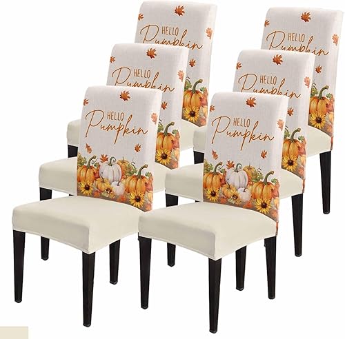 Juego de 6 fundas para sillas de comedor, diseño de hojas de arce, girasol, otoño, grano de madera vintage, elásticas, fundas protectoras extraíbles