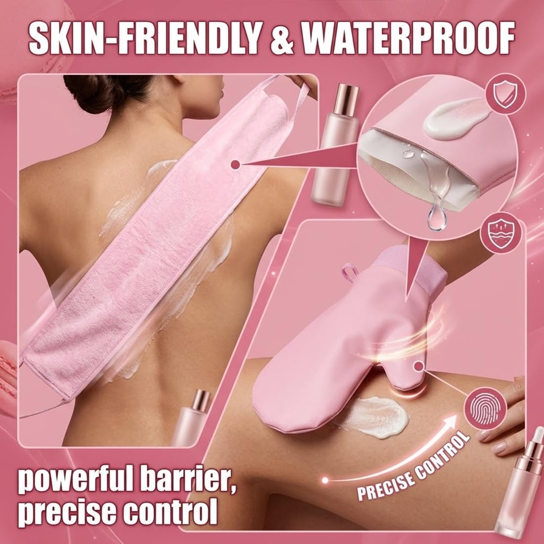 Guanti Autoabbronzante 3 Pezzi, Applicatore per Crema Abbronzante Faccia e Corpo, Guanti Riutilizzabili per un'Abbronzatura Uniforme e Naturale, Facili da Usare e Lavare per Uomo e Donna, Rosa