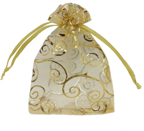 Bolsitas de organza transparentes con impresión de ratán Ankirol, ideales para bodas y fiestas del bebé, para regalos o muestras (100 unidades),