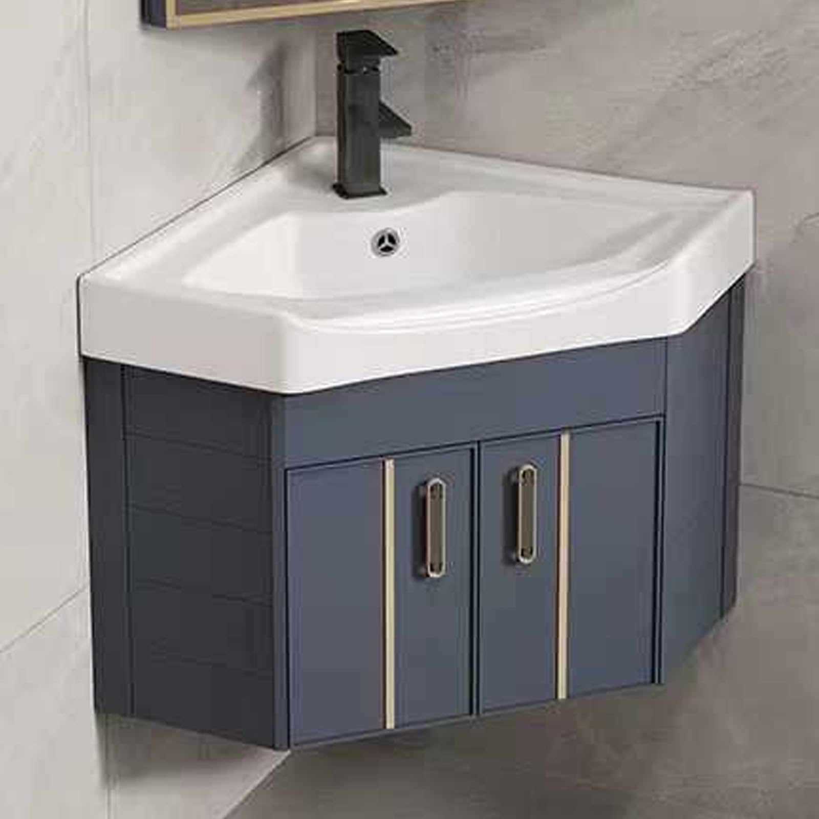 XBTGS Corner Bathroom Vanity Sink Combo, Small Wall Mount Corner Sink, with Bathroom Cabinet Freestanding Storage Vanity, Small Bathroom Sinks for Small Spaces,Blue-56cm/22in