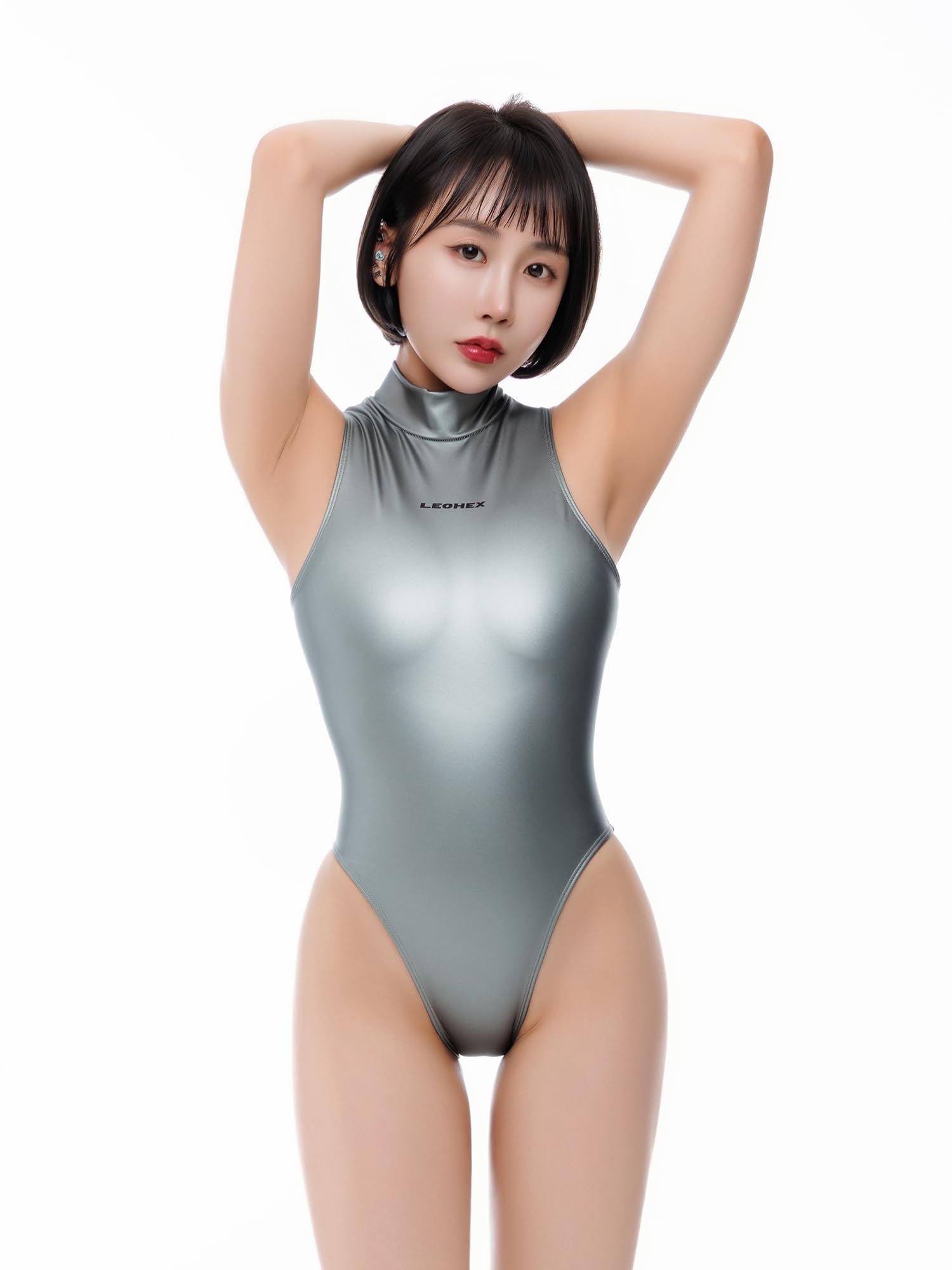LEOHEX Damen Langarm Badeanzug Super Glänzend Sexy Rash Guar