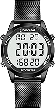 Digital Watches for Men Waterproof Watch with Pedometer, Alarm Calorie, Distance, Alarm, Countdown, Stainless Steel Bracelet(Black)