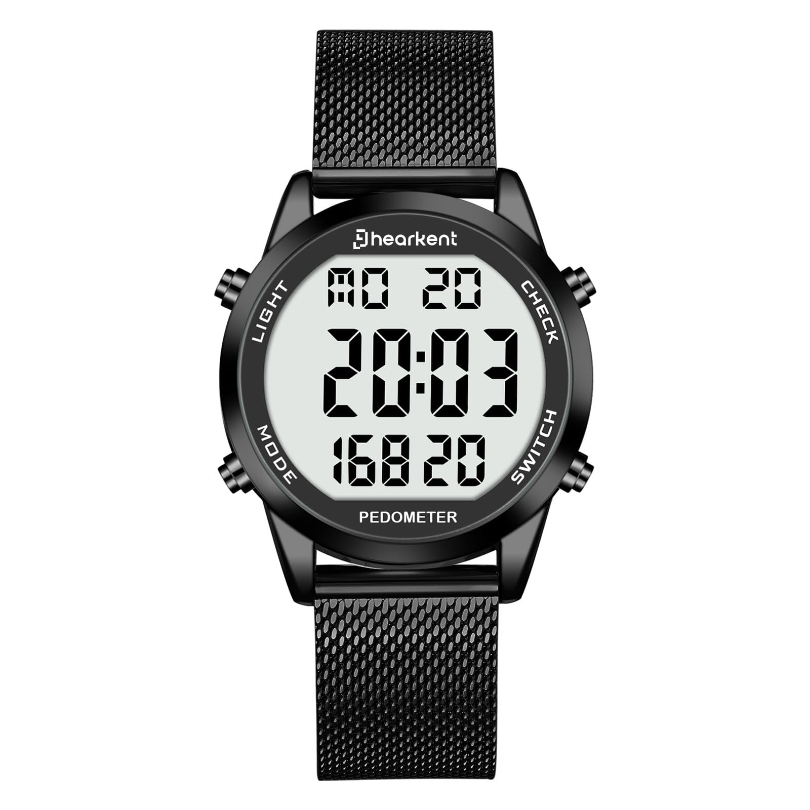 Hearkent Montre numérique étanche pour homme avec podomètre, alarme, calories, distance, alarme, compte à rebours, bracelet en acier inoxydable