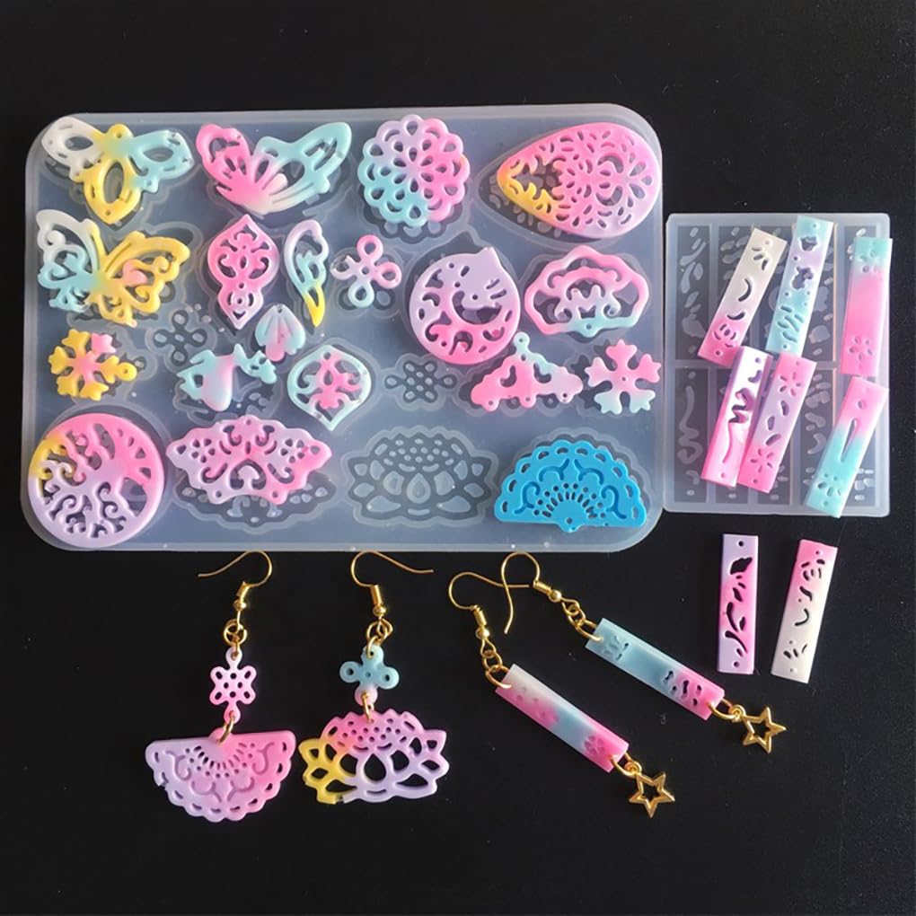 Fineinno 2 Pezzi Stampi Resina Orecchini Stampo In Silicone Ciondoli Earring Resin Molds Kit Di Gioielli In Stampini Epossidica Per Pendente Collana Segnalibri Fai Da Te-image