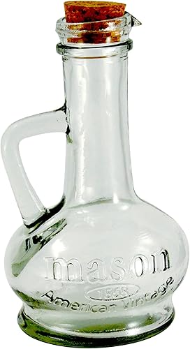 Grant Howard Mason Olio Amphora Cruet de vidrio con tapa de corcho y asa, botella de aceite de 9 onzas, transparente