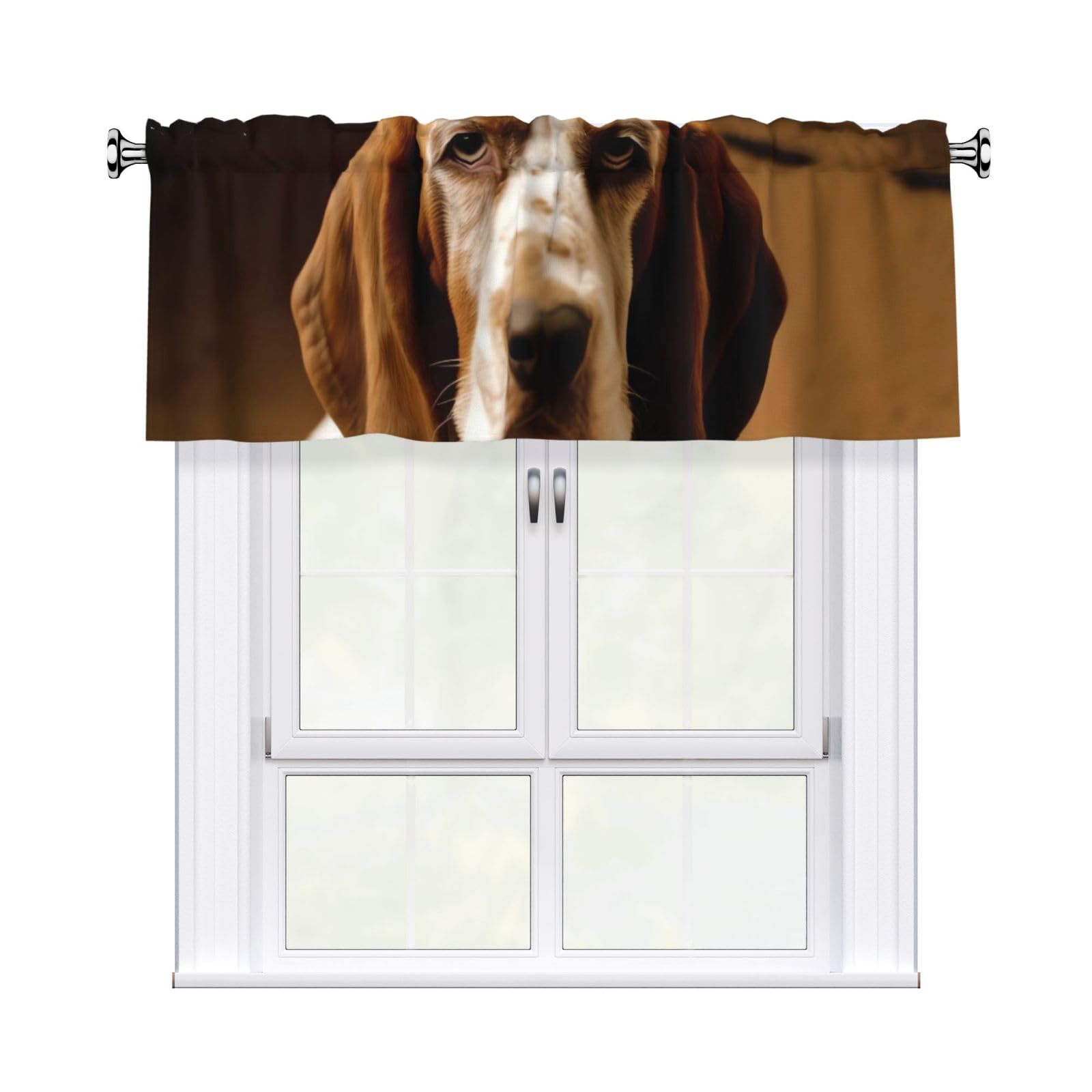 HJKJKKJ Window Valance 137x 46 CM Kitchen Curtains Dog Sitting in Mud Valances for Windows Vintage Short Window Curtains Farmhouse Rod Pocket Decorative Curtain Valance for Bedroom Bathroom
