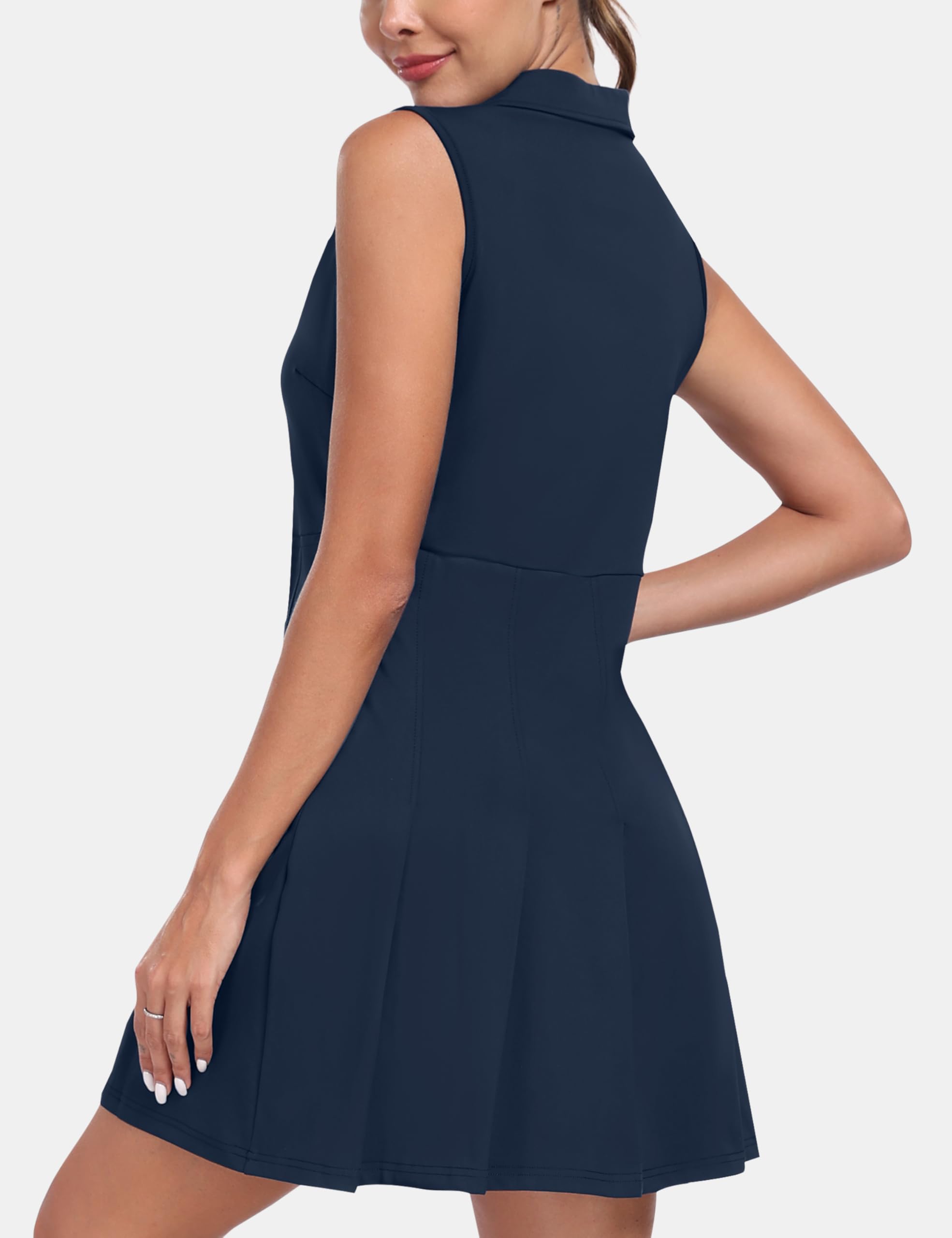MoFiz Tenniskleid mit Hose Damen Ärmellos V-Ausschnitt Sommer Golf Sportkleider Freizeitkleider Polokleid mit Reißverschlusstaschen