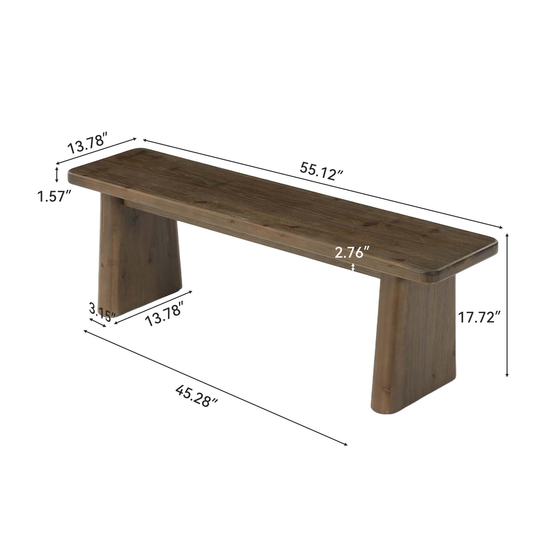 55.1" Solid Wood Entryway Bench, Rustic Shoe Bench for Mudroom Hallway, End of Bed & Dining Kitchen Benches, Easy Assembly, Espresso