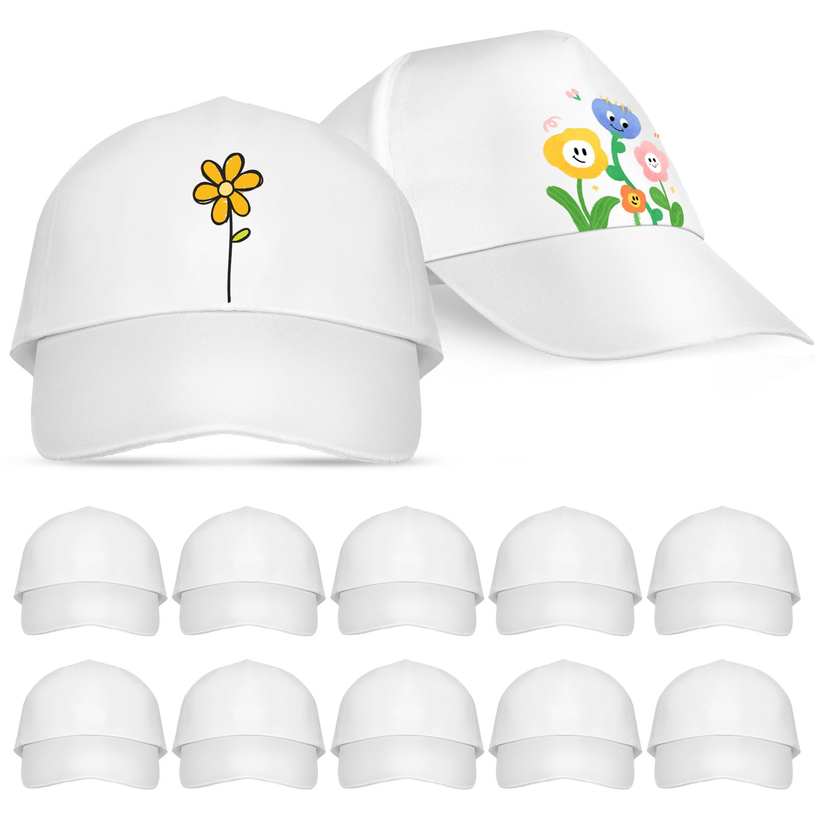 Didiseaon Cap zum Bemalen Kinder: 12 Stück Weisse Caps DIY Baseballkappen aus Baumwolle Basecap Kappe Weiß Sportkappe zum Malen von Graffiti, Outdoor-Sport