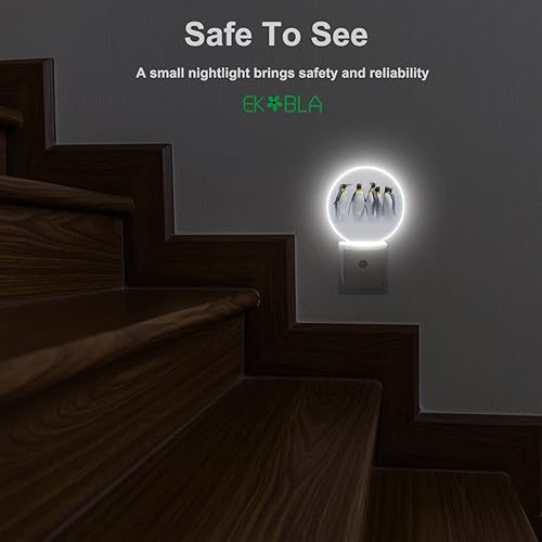 Miniatura 5 de EKOBLA Preciosas luces nocturnas de pingüinos enchufables a la pared, poste sur, lámpara de noche de hielo del atardecer al amanecer, sensor