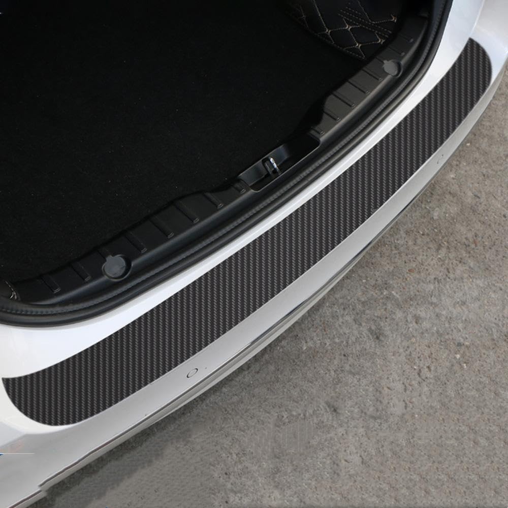 QIZUN Carbon Fibre Leather Boot Sill Protector for VW ID.4 (ID4) 2020-2024, Rear Bumper Guard Scratch Resistant Trunk Edge Cover Trim Black