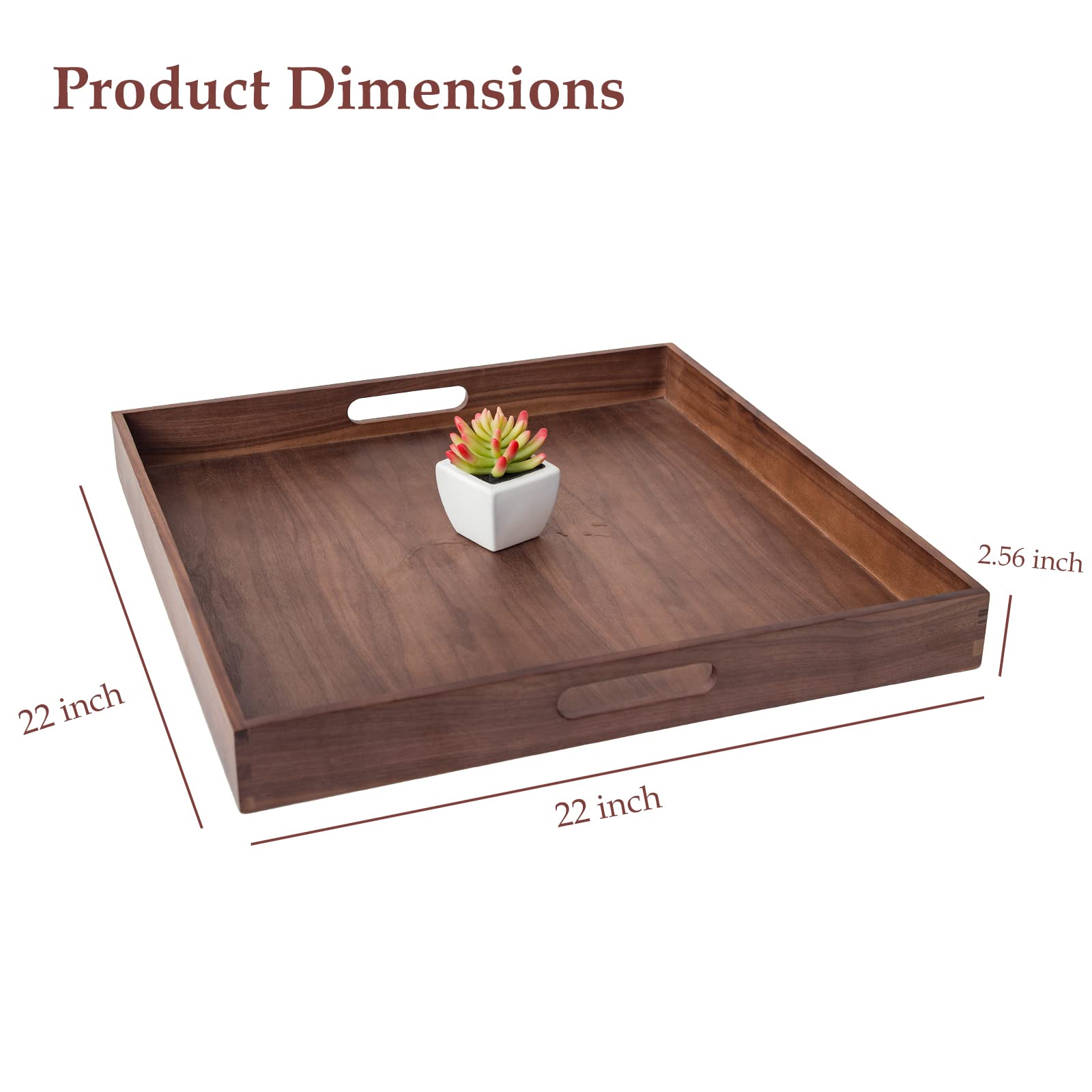 GinSent 22 Inches Extra Large Square Serving Tray with Handles