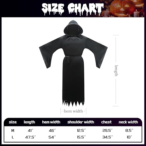 Miniatura 4 de Disfraz de la parca para niños bata negra con capucha, fantasma fantasma fantasma de Halloween aterradora capa de la parca