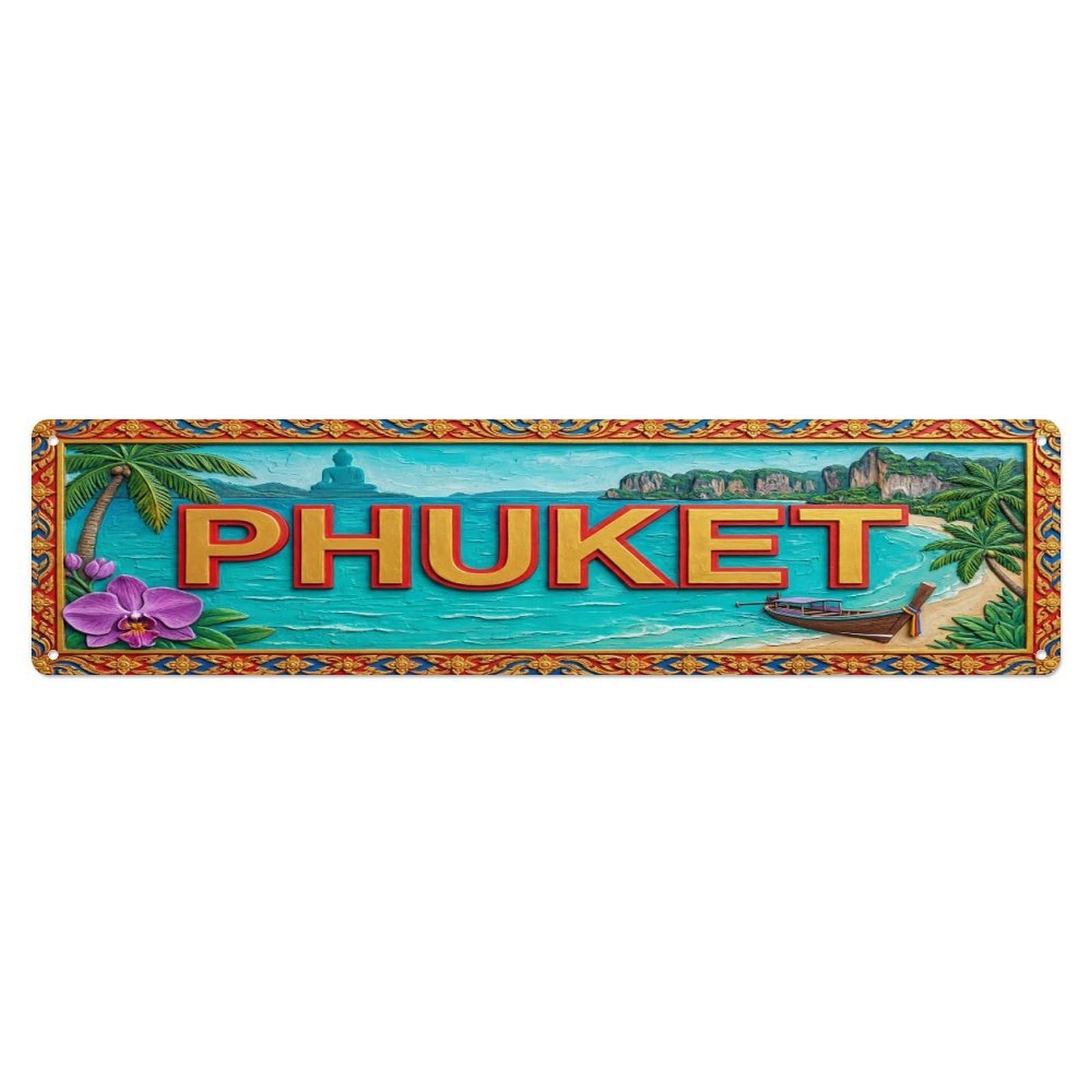 Cwbufd Vintage Style Vintage Phuket Thailand Flag Pattern Vintage Metal Tin Sign Plaque Wall Decor For Cafe, Club Bar, Office, Garden Metal Poster 4X16inch