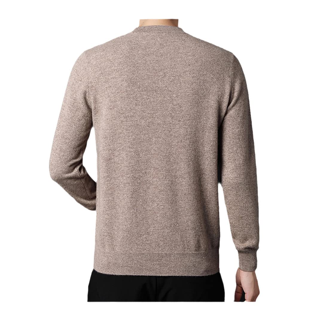WEGUKRI Maglione 100% puro cachemire degli uomini, inverno rotondo collo blu addensato caldo maglione lavorato a maglia, Cammello, L