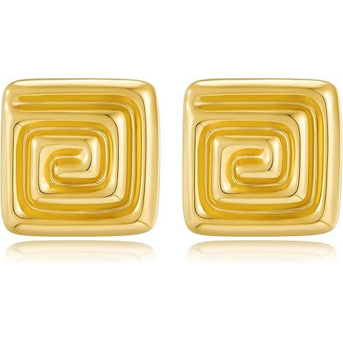 COORWEEL Large Square Spiral Stud Earrings for Women Gold Silver Statement Oversized Geometric Earrings