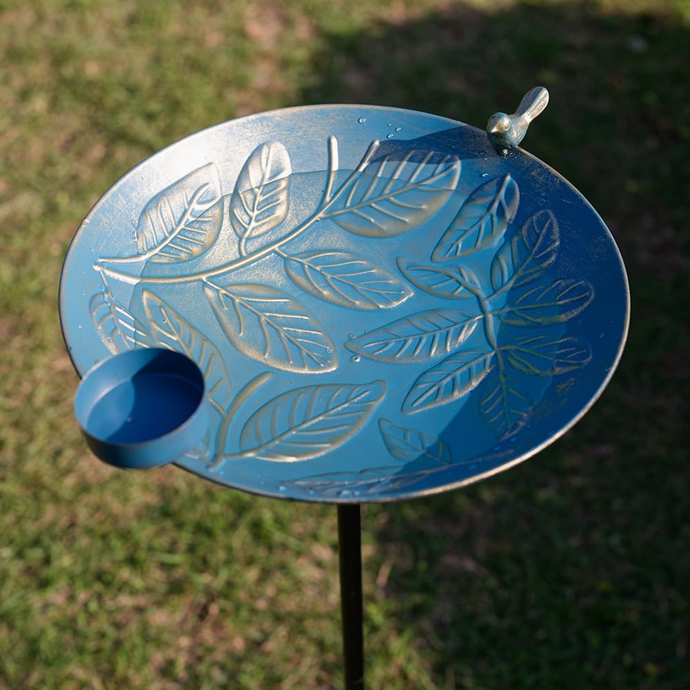 Stargarden Bird Bath, Garden Bird Baths Metal Birdfeeder, 46 Inches Height Leaves Pattern Outdoor Bird Bath with Stake, Hu...