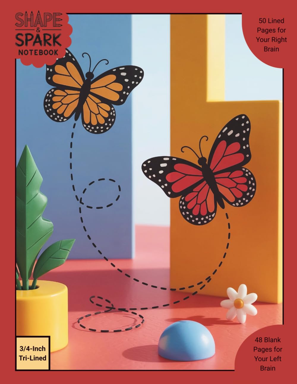 Shape & Spark Notebook: Alternating 3/4-Inch Tri-Lined and Blank Pages for Guided Handwriting Practice and Imaginative Thinking (Butterflies)