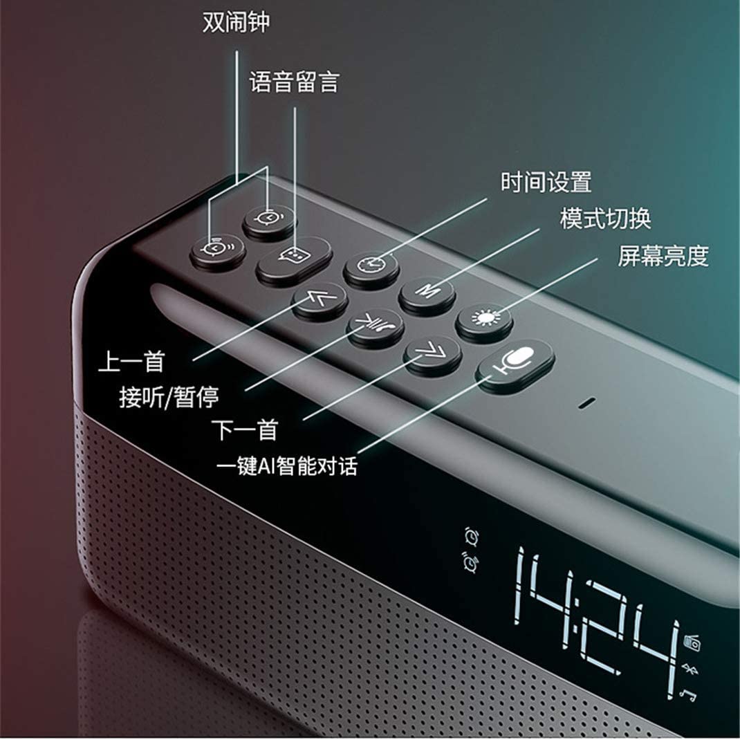 Altavoz Bluetooth Inteligente Reloj Despertador Dual Radio Reloj Digital, Mensaje de Voz, Ajuste de Brillo, diálogo Inteligente AI, Reloj Despertador con Radio FM