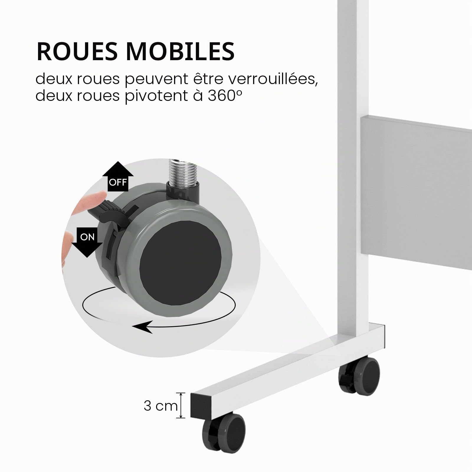 sogesfurniture Table d'appoint Mobile à Hauteur réglable pour Ordinateur Portable avec roulettes - Table d'appoint Mobile pour lit et canapé - 60 x 40 x 71-90 cm - Blanc