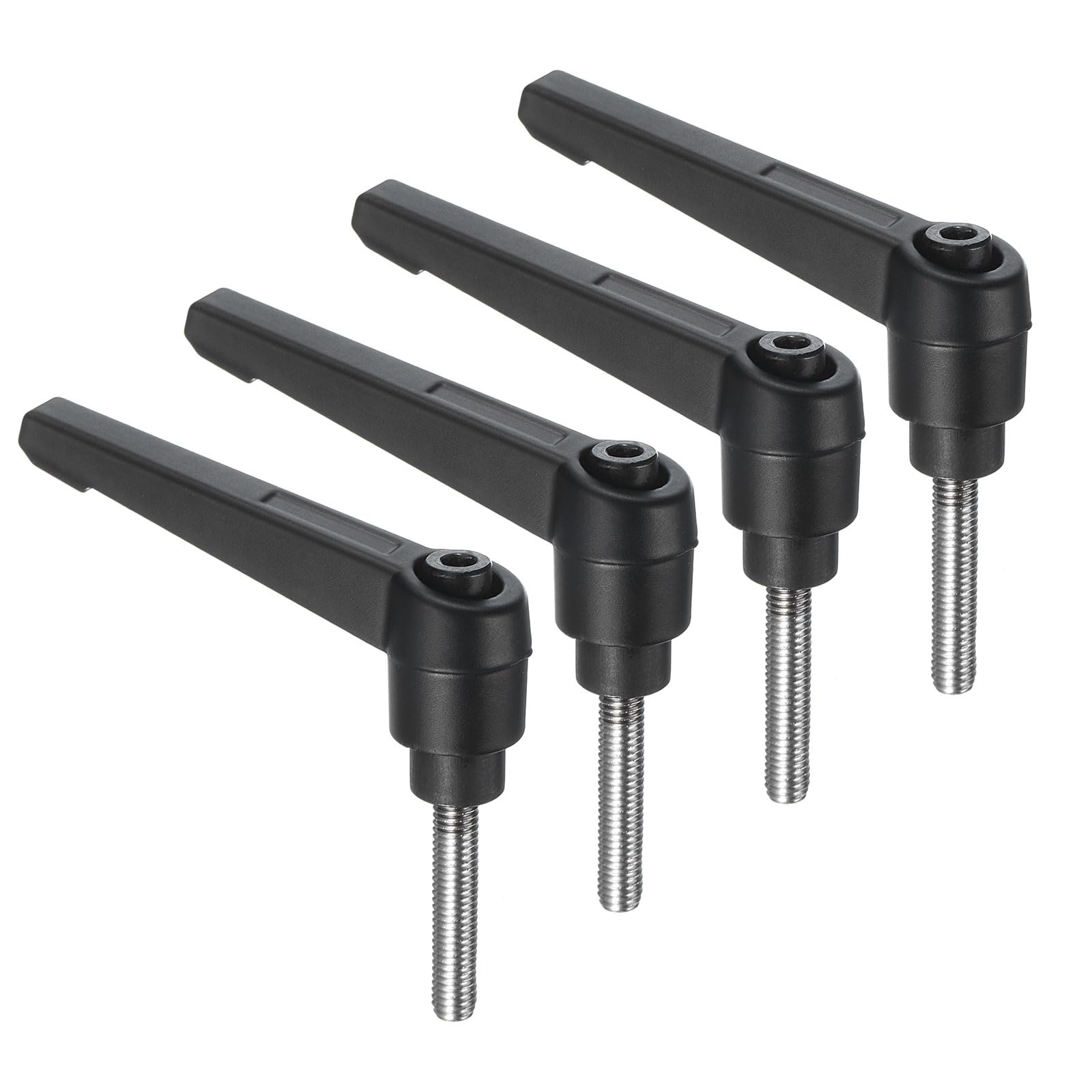 uxcell 4pcs Clamping Lever Handles, M5 x 25mm 304 Stainless Steel Threaded Male Stud, Adjustable Handles Locking Quick Release Ratchet Push Button Bolt Knobs, Black