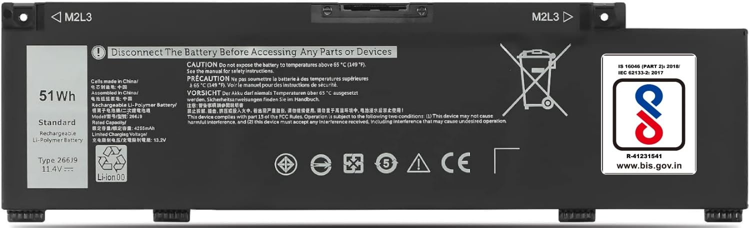 266J9 Laptop Battery Compatible for Dell 266j9 -G3 15 3590, G3 3590, SE 5505 Inspiron 5490 Ins 15PR-1545W 1648BR 1742BR 1742W 1742W P89F001 P89F002 P89F004 Laptop Battery