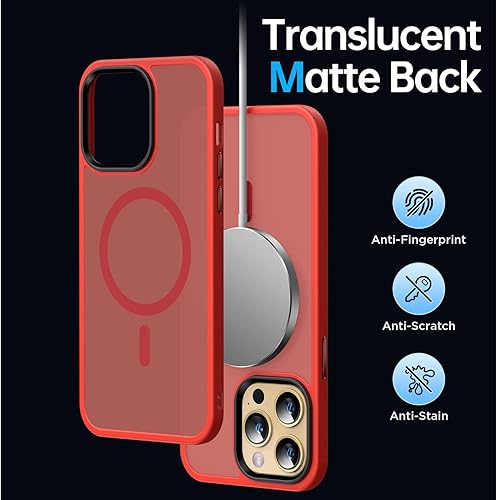 Miniatura 6 de Funda magnética fuerte para iPhone 14 Pro Max [compatible con MagSafe] [Protección de grado militar de 10 pies] a prueba de golpes, translúcida mate