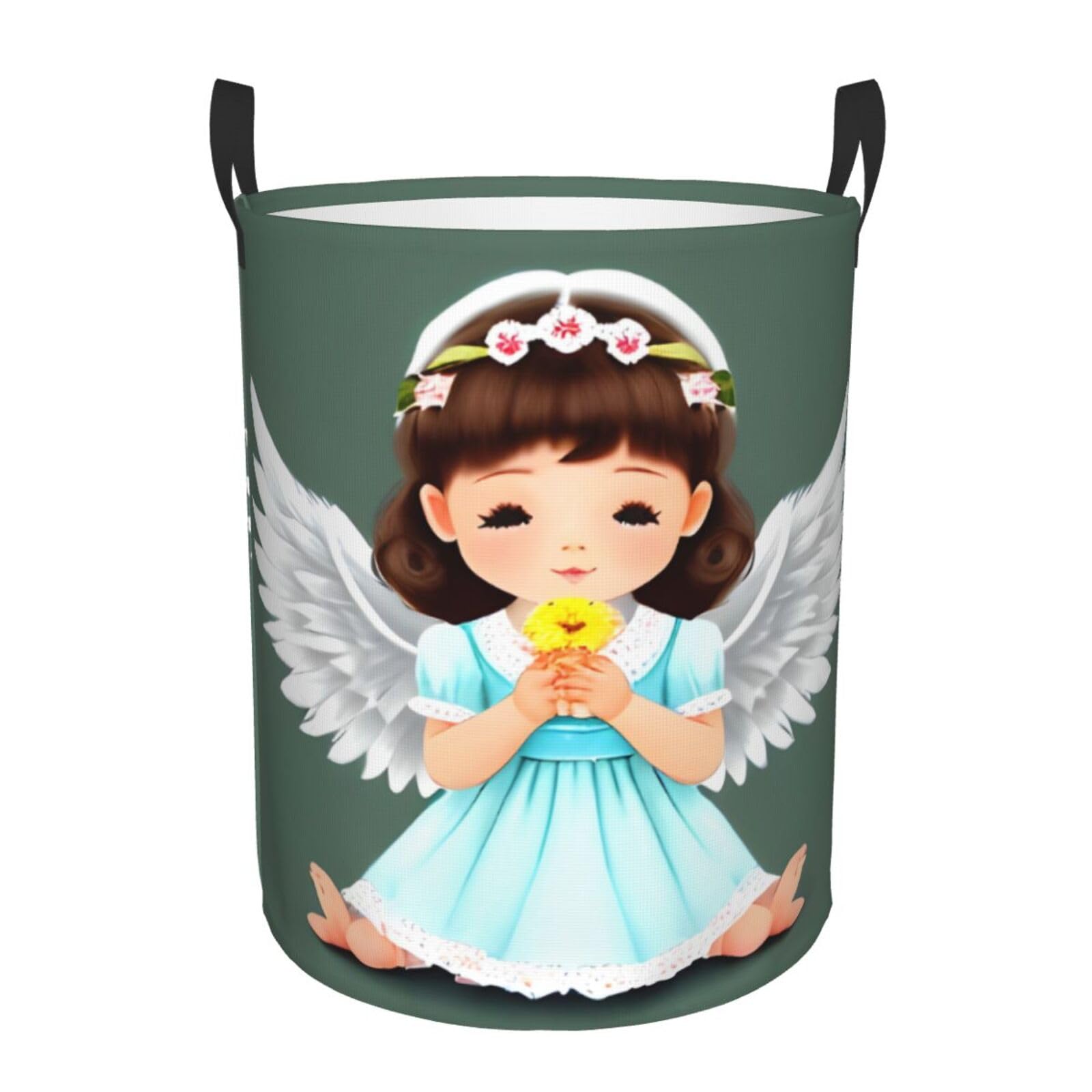 S Circular Hamper Cute little angel Print Storage Basket for Home