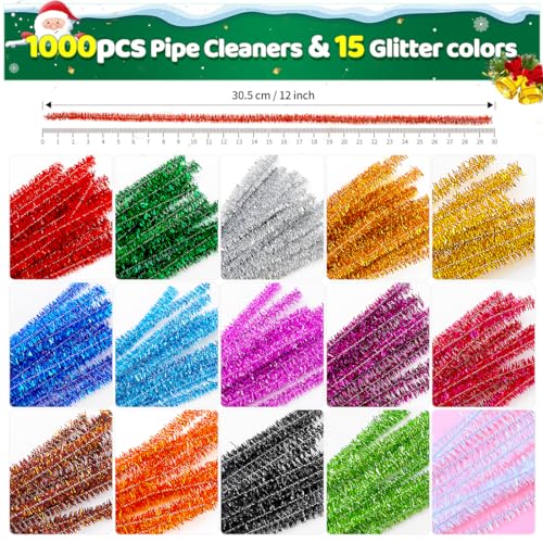 Image of IOOLEEM 1000pcs Glitter Pipe Cleaners for Christmas
