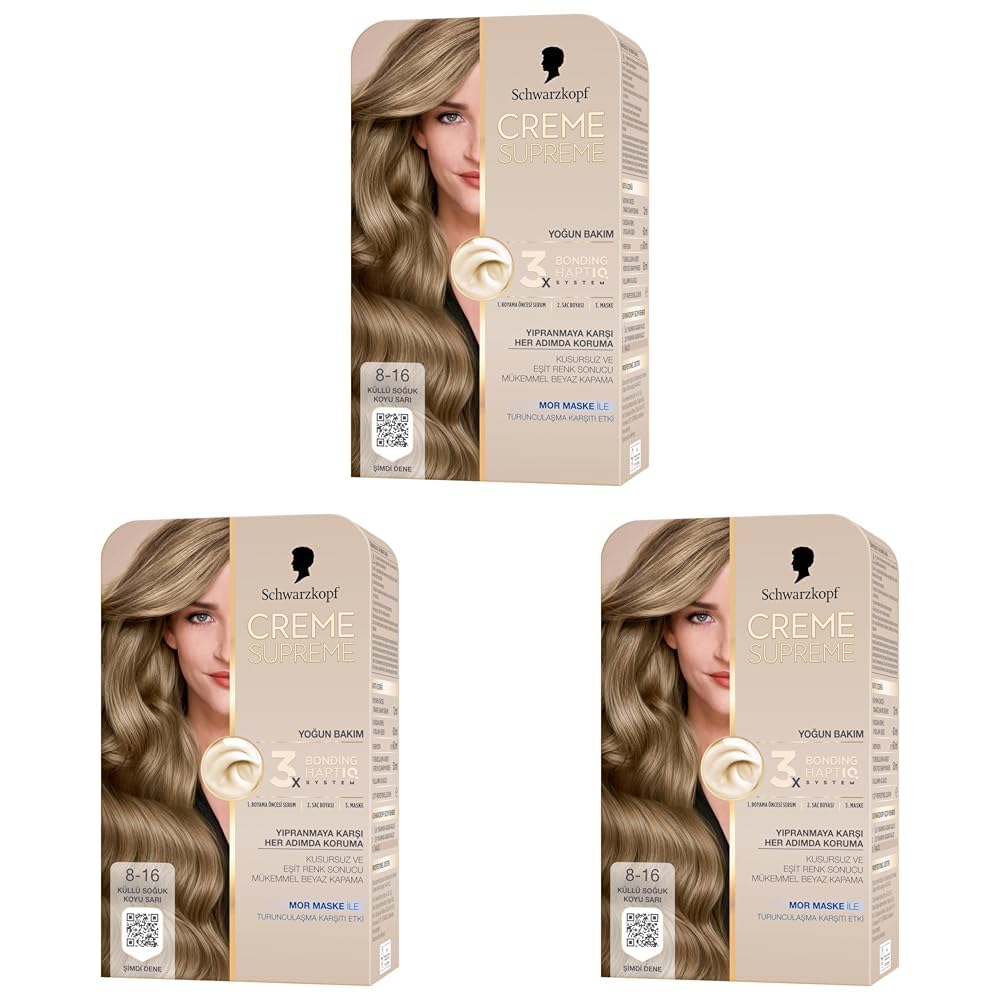Schwarzkopf Creme Supreme Saç Boyası 8-16 Küllü Soğuk Koyu Sarı (3 paketi)