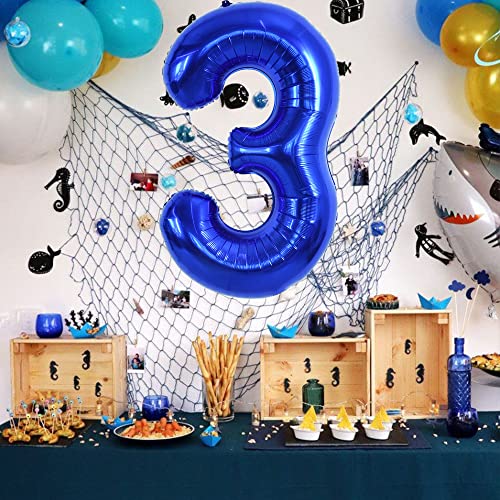 Image of TONIFUL 40 Inch Navy Blue Number 3 Balloons Large Foil 3rd Birthday Decor | Deep Blue 3 Balloon Number Three for 3rd 13th 23rd 30th 33rd Birthday 3 Year Anniversary, Blue Decorations for Men Boys
