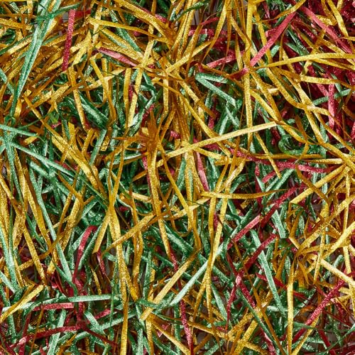 SOFPLATE 1/5 Pfund Raffia Papierschnitzel Füller Geknitterter Schnitt Weihnachts Papierschnitzel Füller Rot Grün Gold Papierschnitzel Füller Weicher Dünner Papierschnitzel Korbfüller Für Geschenkverpa