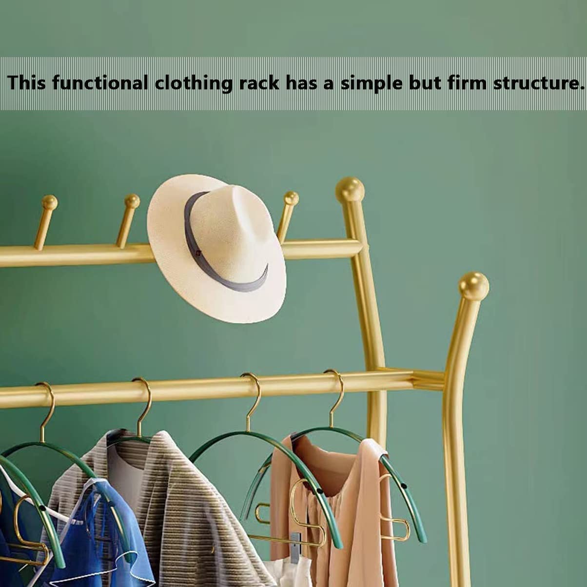 Exquise Kledingrek Rek Rolling Garment Rack Gold Coat Rack met planken