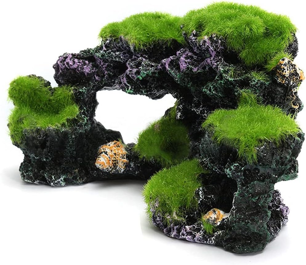 Flocking Green Resin Aquarium Mountain Coral Reef Rock Cave Stone Moss Fish Tank Ornament Decoration