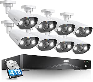 ZOSI 24CH 4K Spotlight PoE Security Camera System with Person Vehicle Detection,8pcs 4K Outdoor PoE Cameras,2 Way Talk,H.265+ 16CH 8MP NVR with 4TB HDD for 24/7 Recording asin的图片