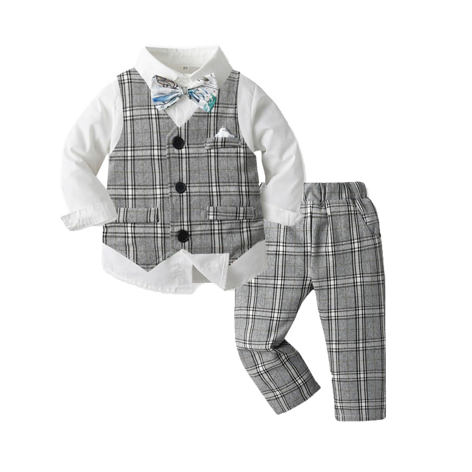 Kinderanzug Jungen, Kleinkind Jungen Langarm T-Shirt Tops Plaid Weste Mantel Hosen Kind Kinder Gentleman Outfits
