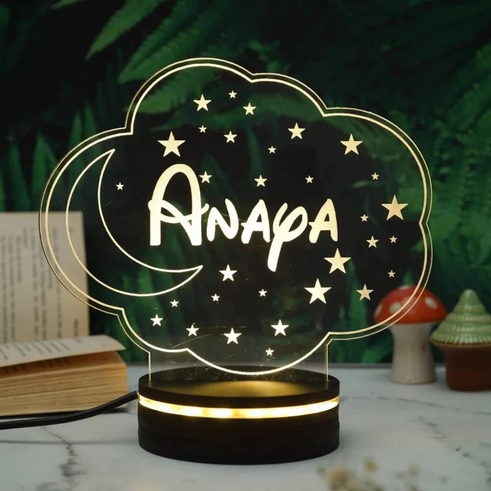 Giftsvalla 3D Illusion lamp in Multi Color with Remote - Moon & Stars Personalized Night Lamp - Kids Room Decor - Personalized Gifts for Kids, 1st Birthday, New House Decoration 2