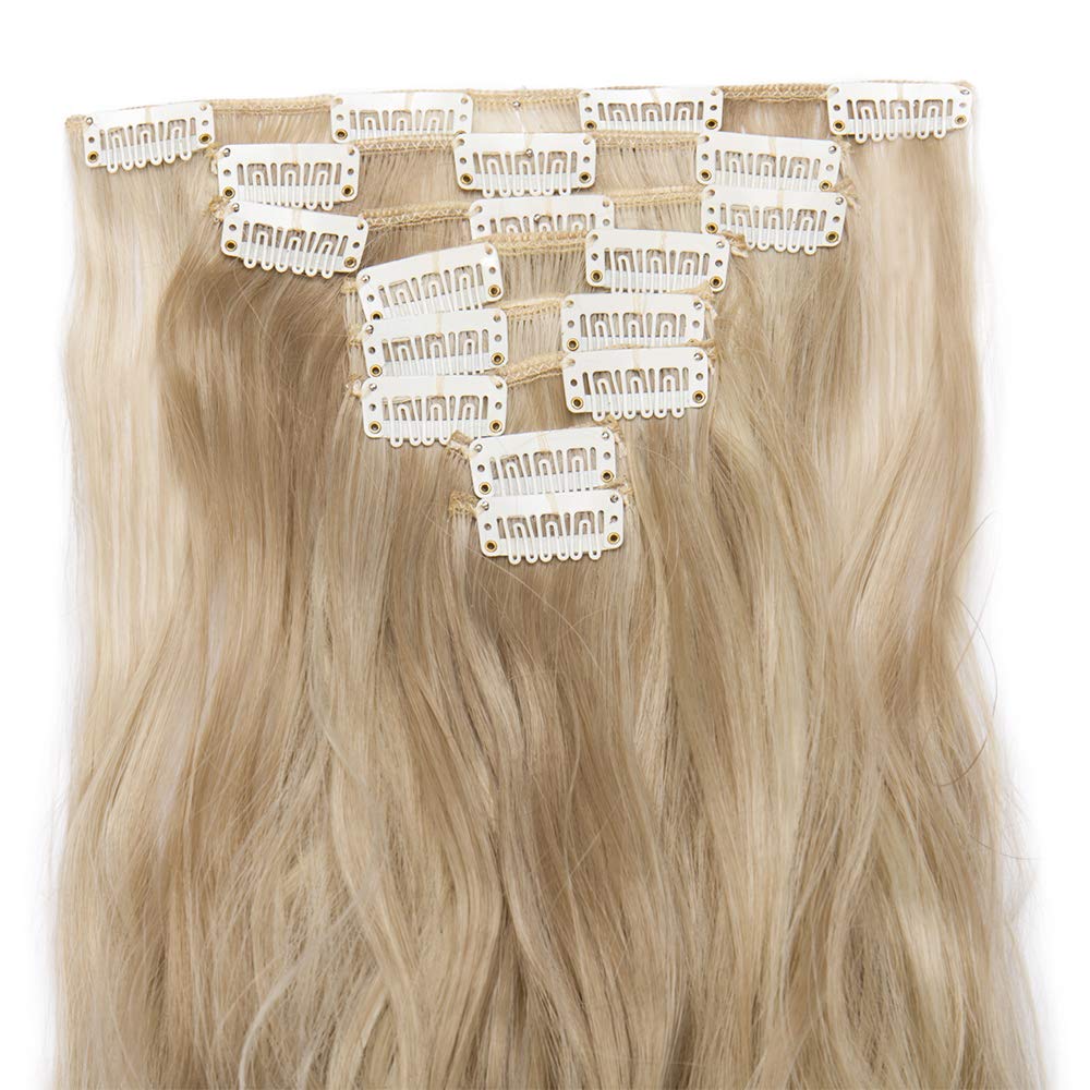 24"(60cm) SEGO Extensiones de Cabello Clip de Pelo Sintético Se Ve Natural 8 PCS [Sandy Rubio mezcla Blanqueador Rubio] Rizado Ondulado Largo Postizos Pelucas (140g) — view 2