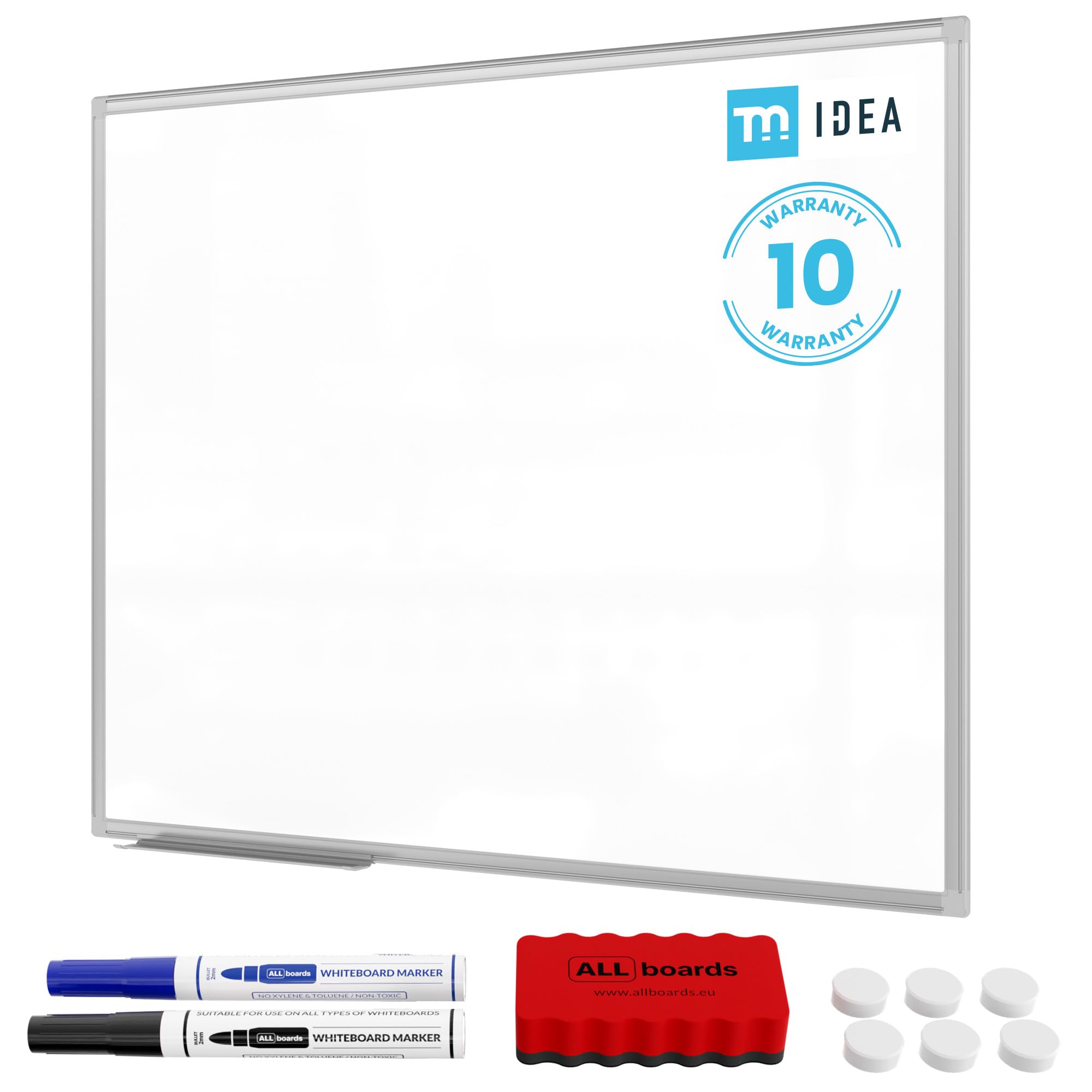 TM IDEA Reihe Flex Magnetisches Whiteboard 100x80 cm Magnettafel kratzfest und trocken abwischbar mit 2 Whiteboard Stifte, 6 Magnete und 1 Whiteboard Schwamm, für Schule, Haus und Büro