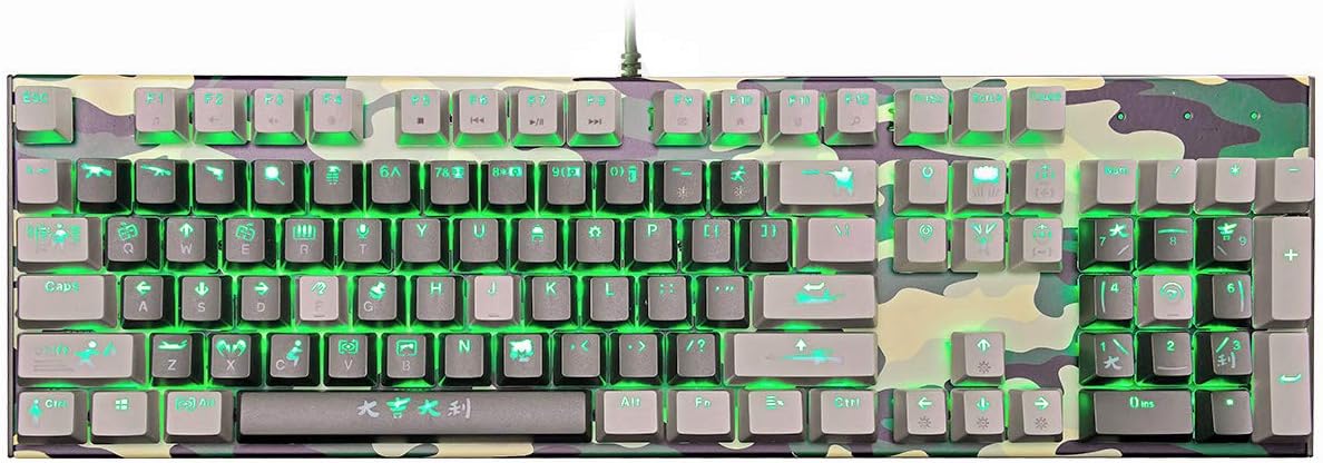 Mechanical Gaming Keyboard Wired Backlit OUTEM Black Switch Keyboard Full Size 104 Keys US Layout-Camouflage
