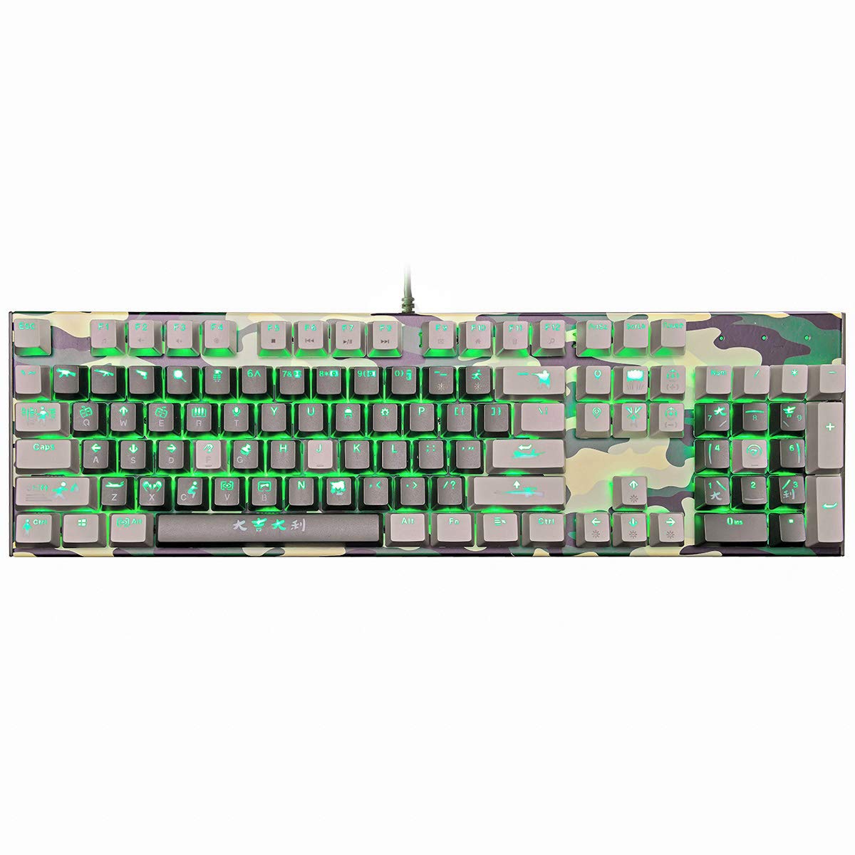 Mechanical Gaming Keyboard Wired Backlit OUTEM Black Switch Keyboard Full Size 104 Keys US Layout-Camouflage