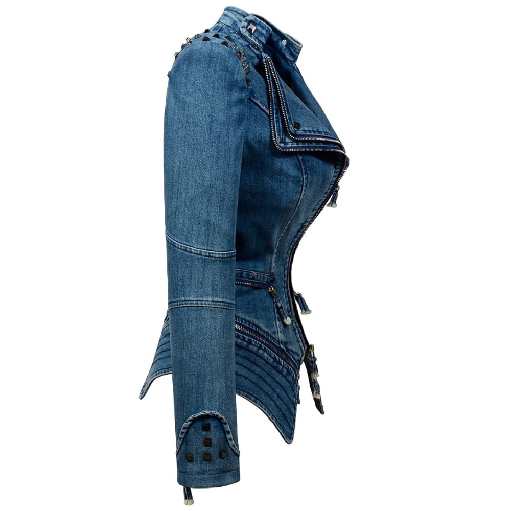 LFSS Women's classic denim jacket personalized rivet punk