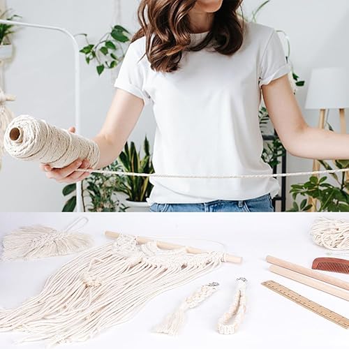 Miniatura 5 de INFUNLY Kit de macramé 8 en 1 todo en uno para adultos principiantes, adornos para colgar en la pared de macramé blanco para decoración, kits de
