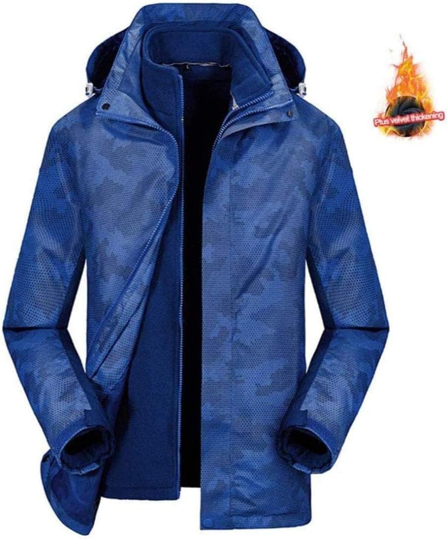 Men's Winter Jacket Waterproof Ski Jackets Warm Fleeced Snowboarding Jacket Thermal Mountain Fishing Coats with Detachable Hood/Blue/XXL