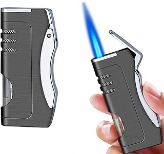 Butane Torch Lighter, Jet Torch Lighter, Windproof Cool Metal Lighters, Refillable Adjustable Jet Flame Cool Lighters for Father&Boy Friend Brithday Gift (Not Included Butane Gas) (Black)